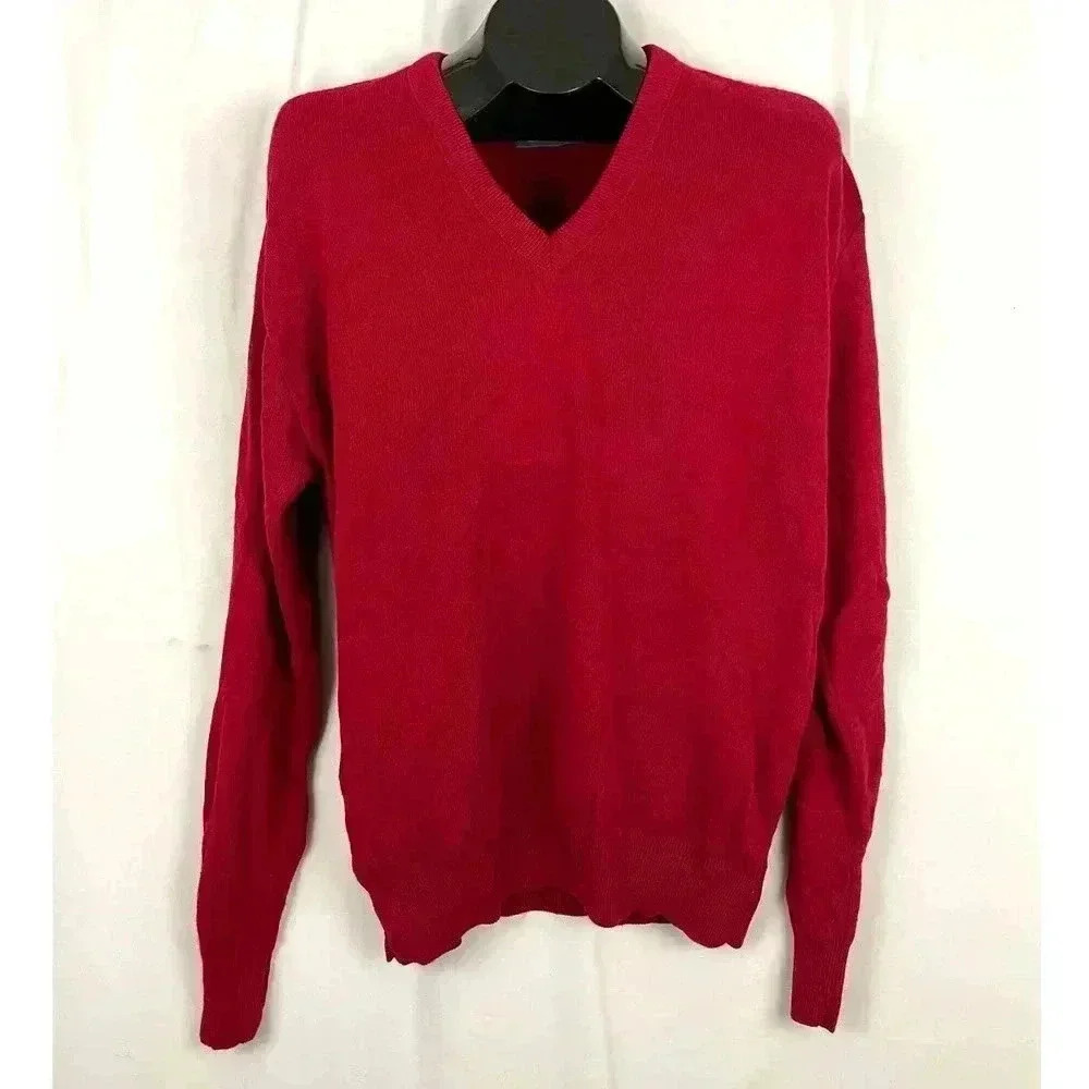 VTG Jantzen Red Sweater Men's Large V-neck Long Sleeve Made in USA‎